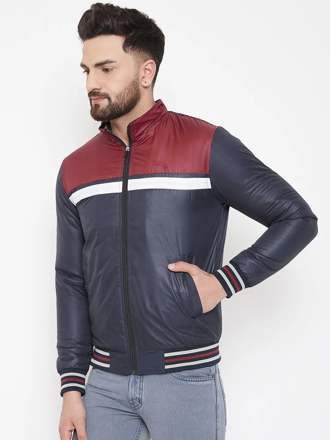 JUMP USA Men Navy Blue Colourblocked Padded Jacket