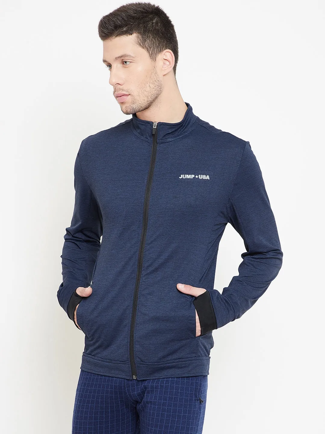 JUMP USA Men Navy Blue Self Design Active wear Jacket