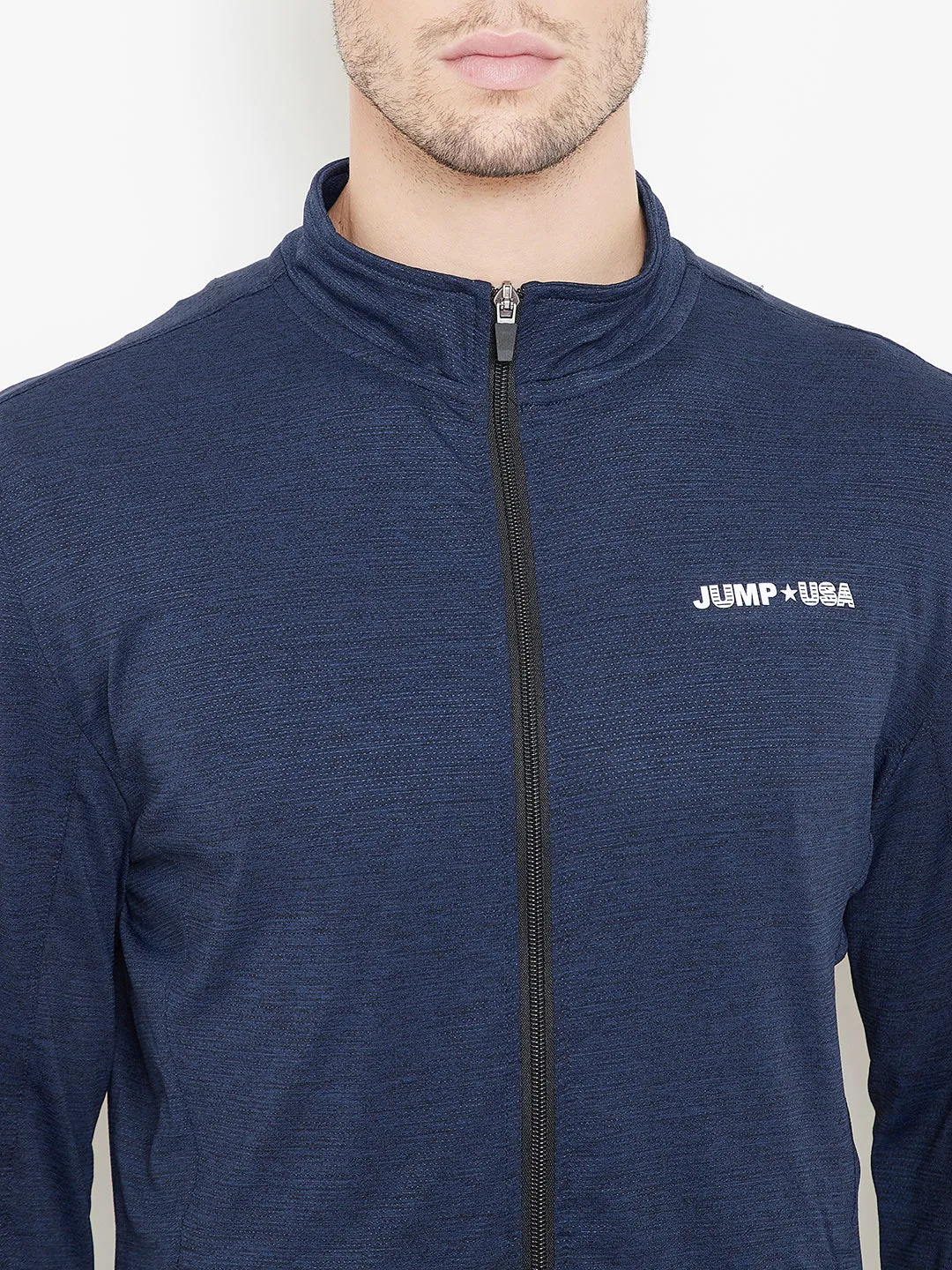 JUMP USA Men Navy Blue Self Design Active wear Jacket