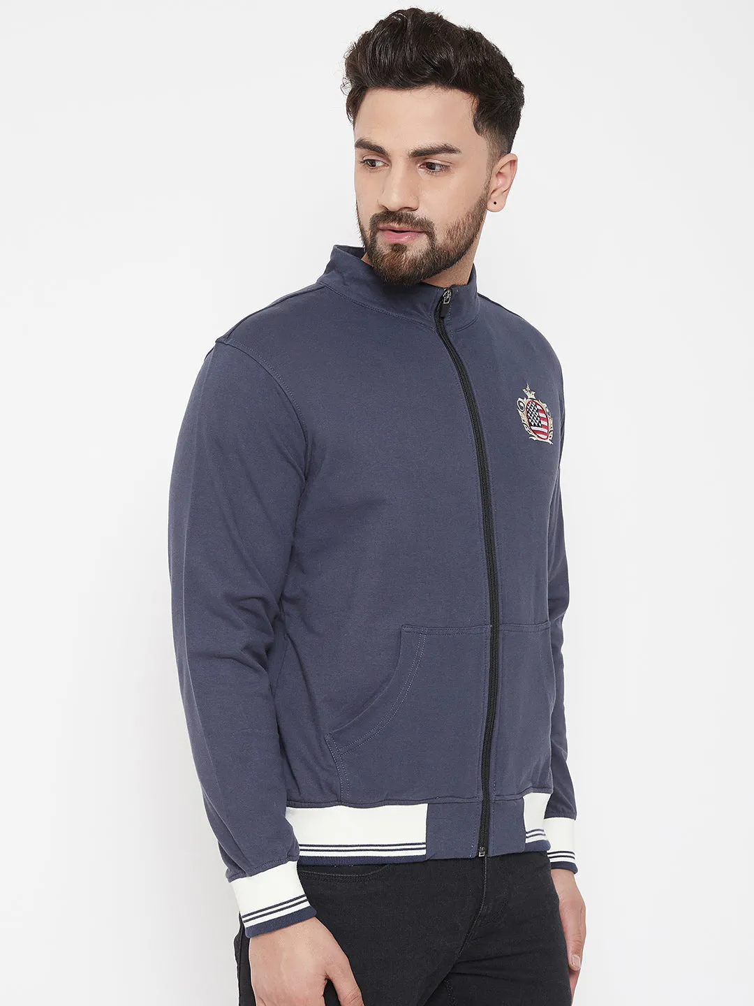 JUMP USA Men Navy Blue Solid Bomber Jacket