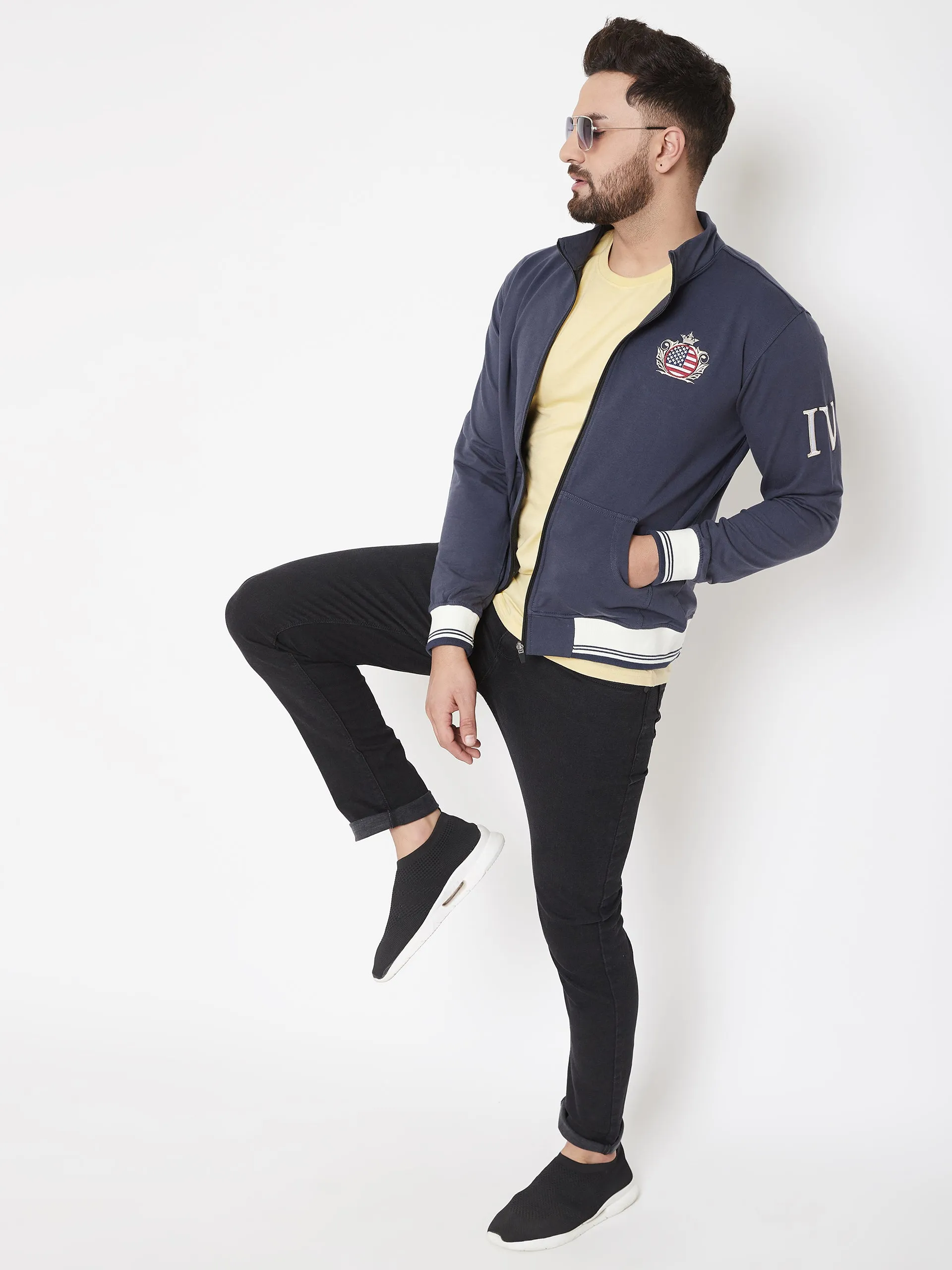 JUMP USA Men Navy Blue Solid Bomber Jacket