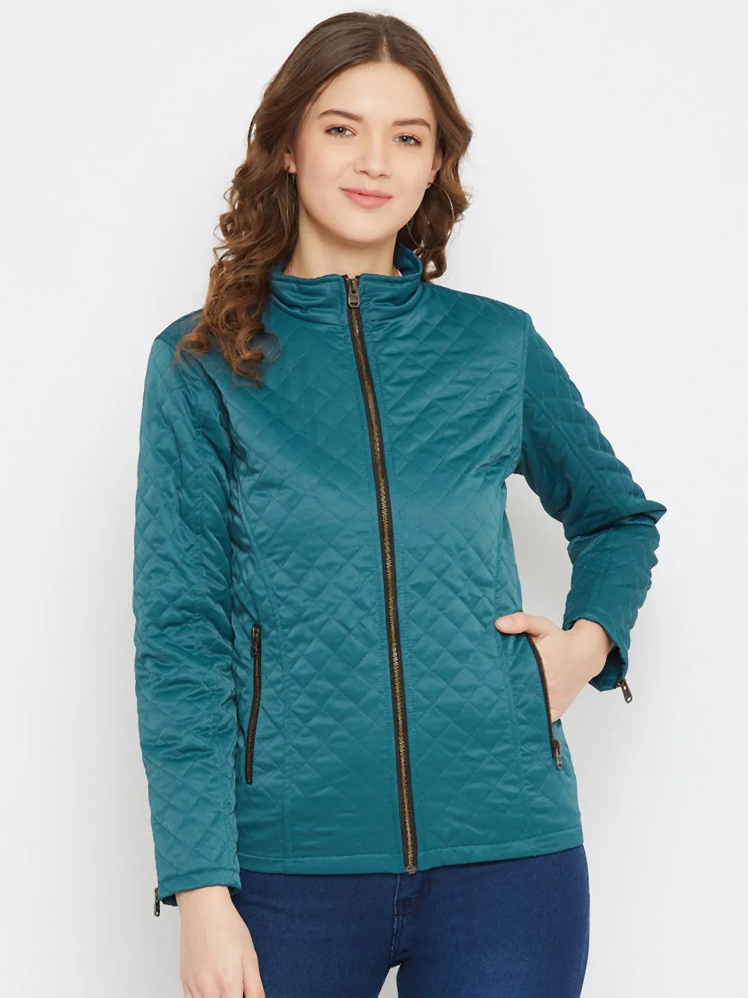 JUMP USA Women Blue Solid Lightweight Quilted Jacket