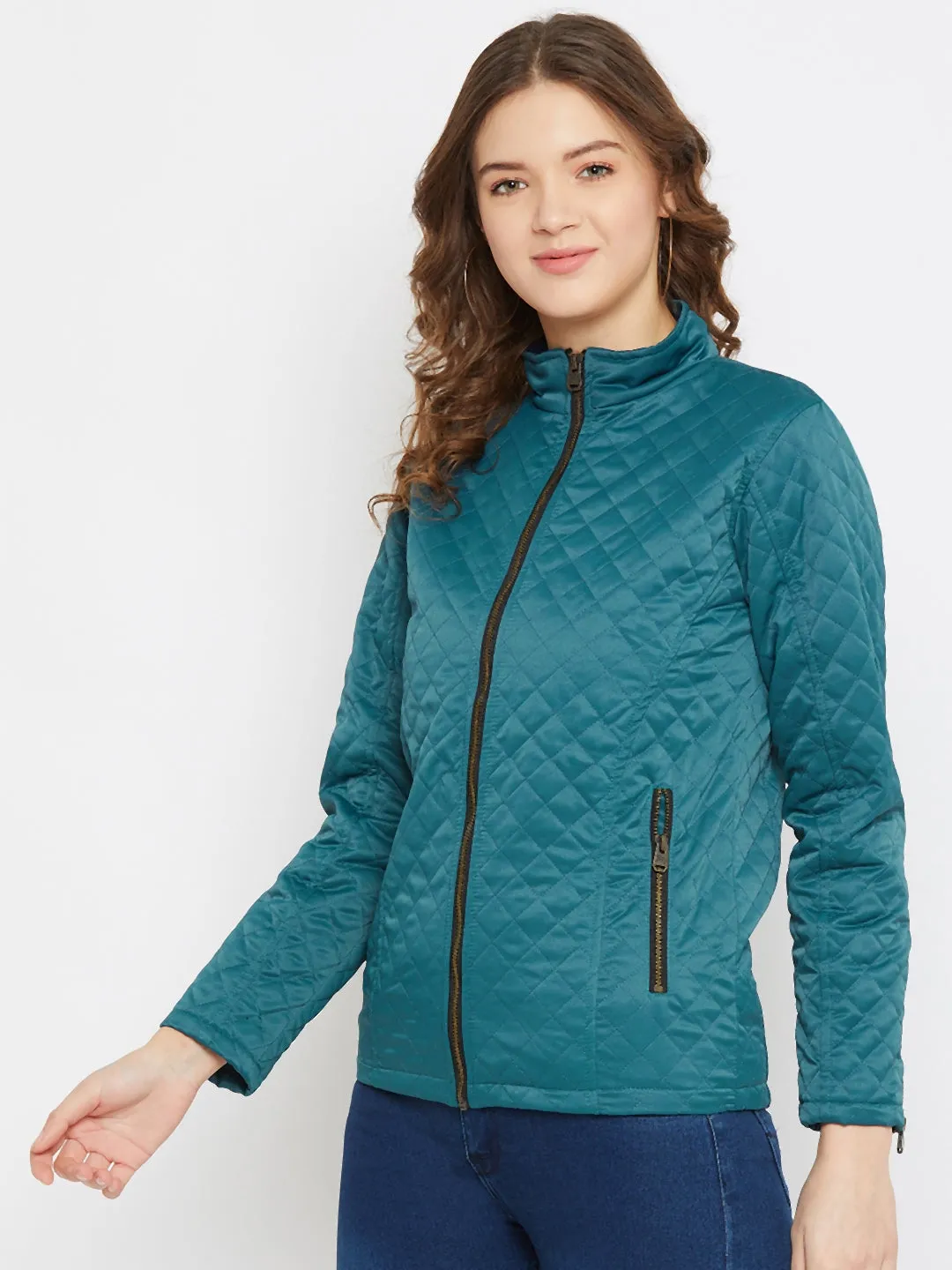 JUMP USA Women Blue Solid Lightweight Quilted Jacket