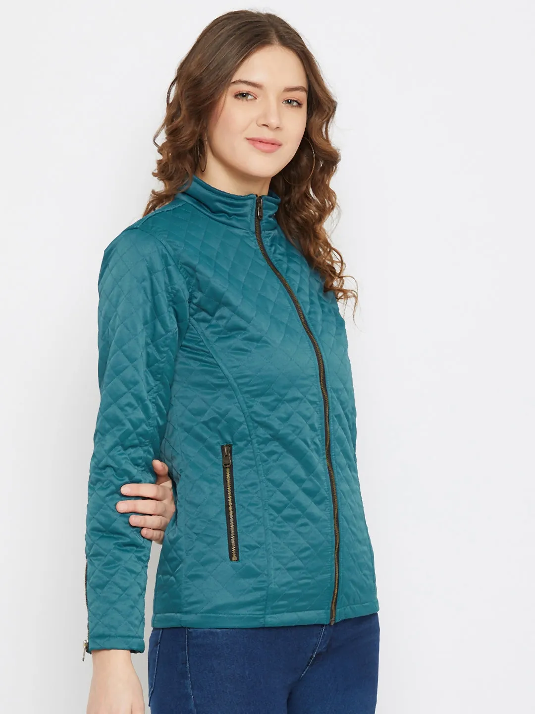 JUMP USA Women Blue Solid Lightweight Quilted Jacket