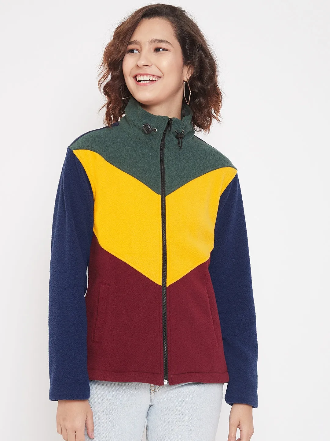 JUMP USA Women Green & Burgundy Colorblocked Jacket