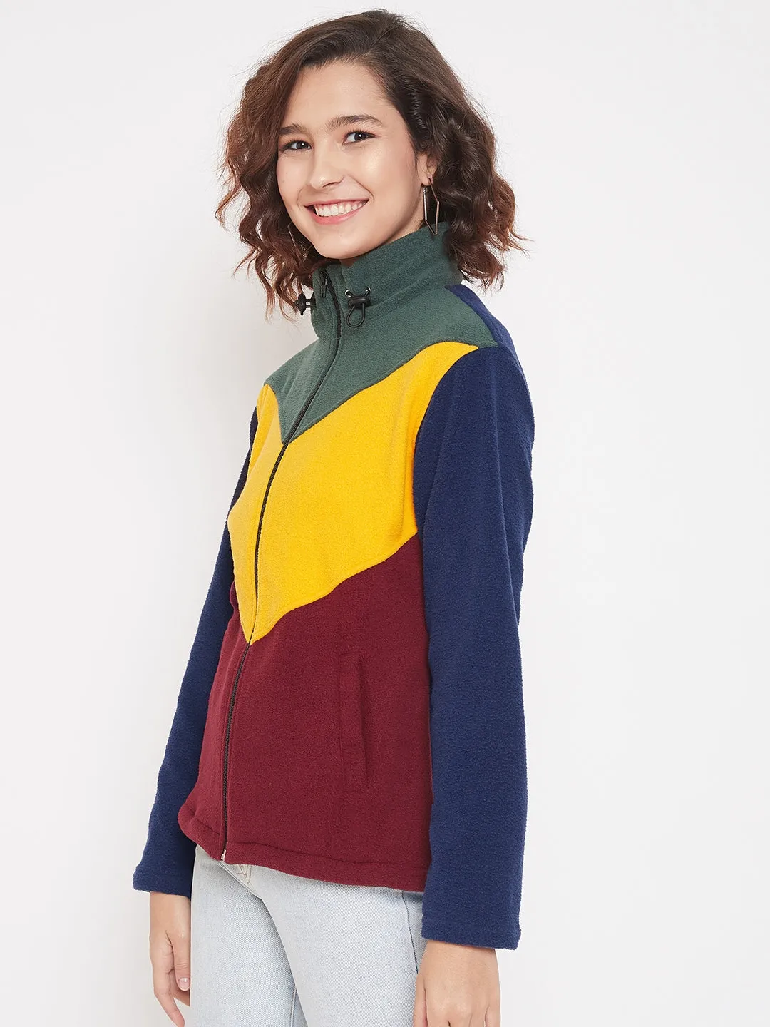 JUMP USA Women Green & Burgundy Colorblocked Jacket