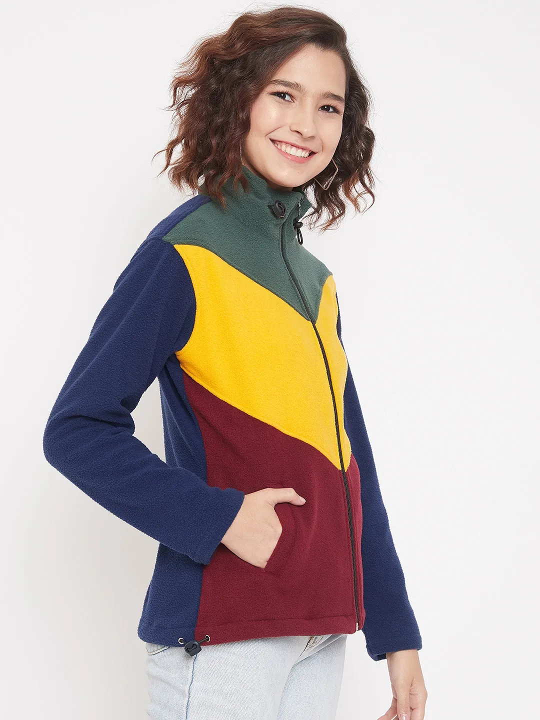 JUMP USA Women Green & Burgundy Colorblocked Jacket