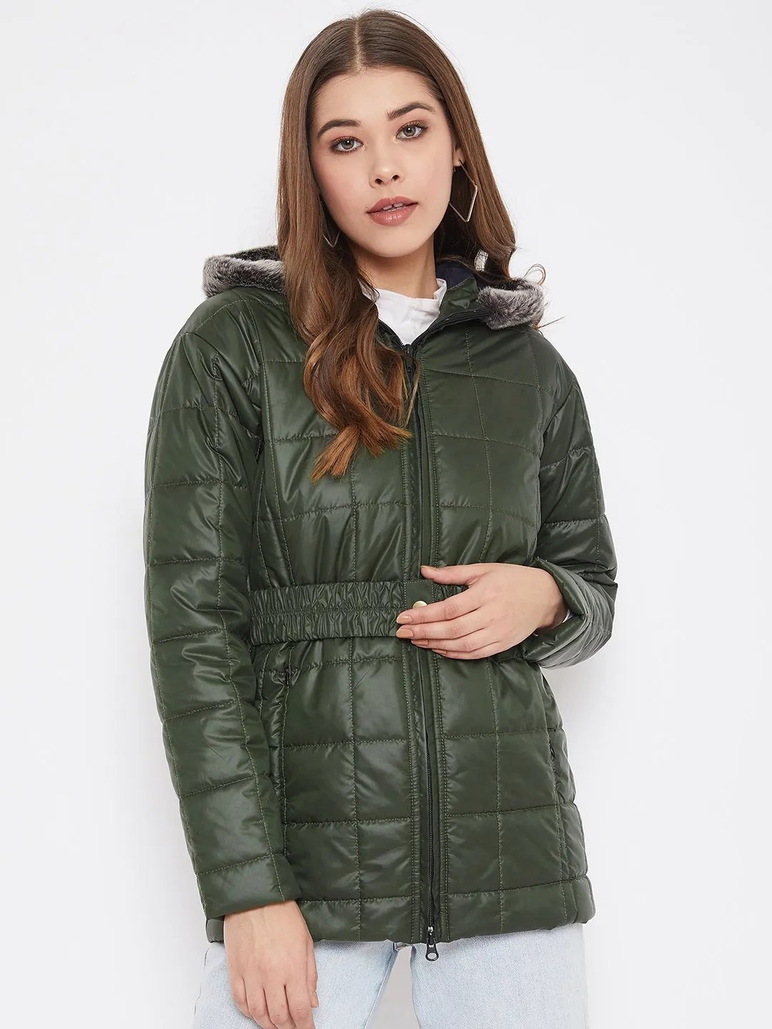 JUMP USA Women Green Solid Padded Jacket