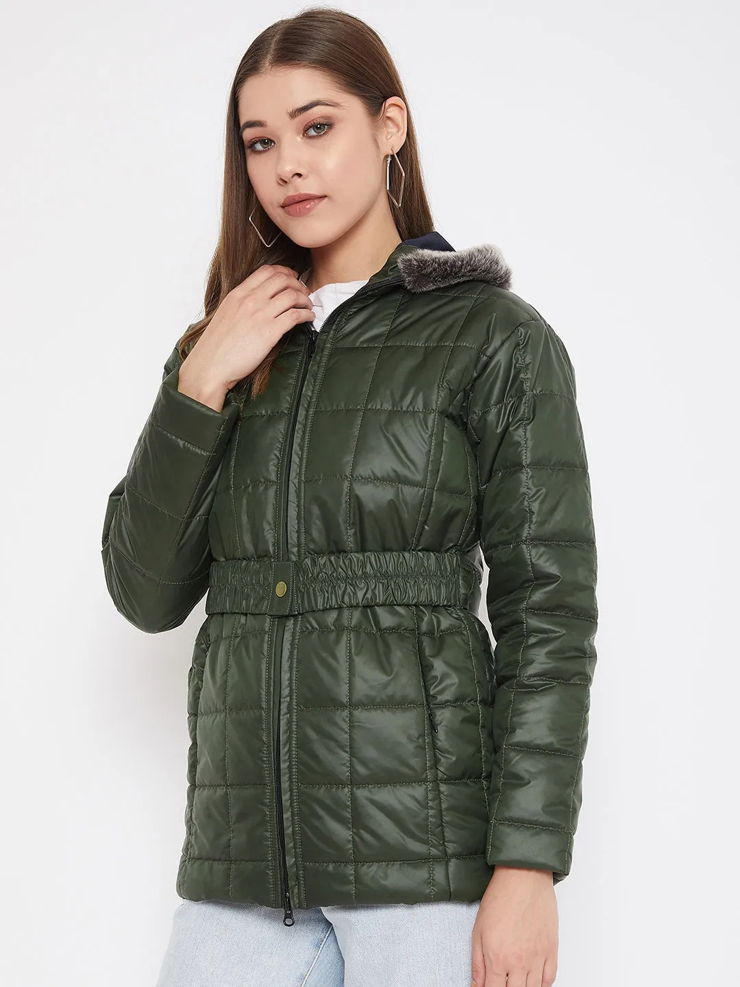 JUMP USA Women Green Solid Padded Jacket