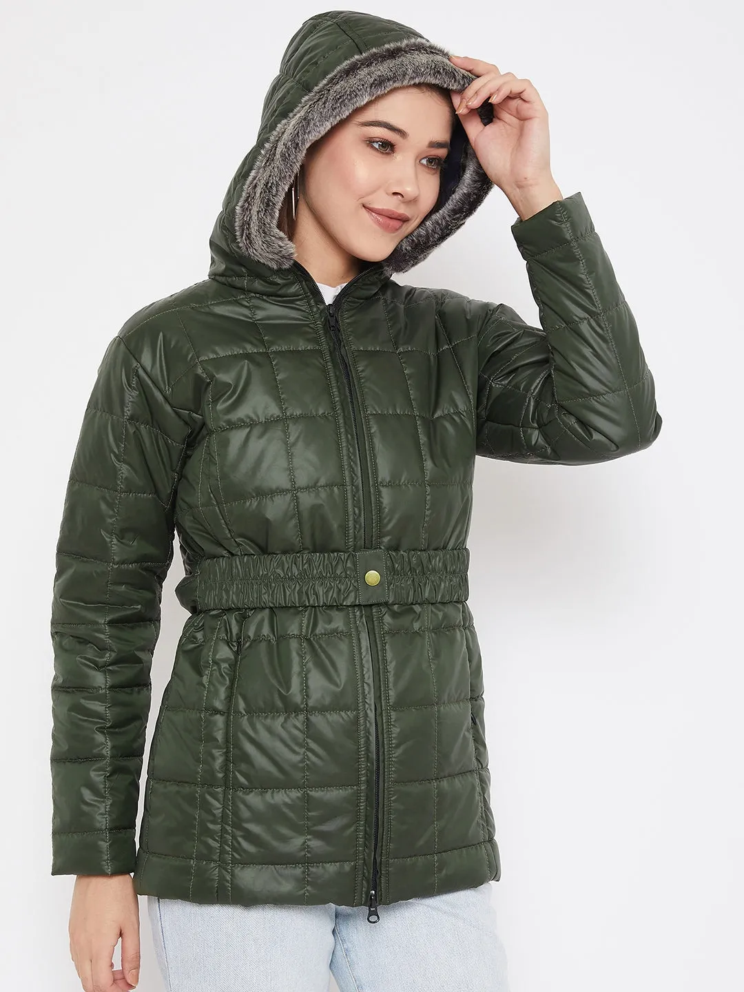 JUMP USA Women Green Solid Padded Jacket