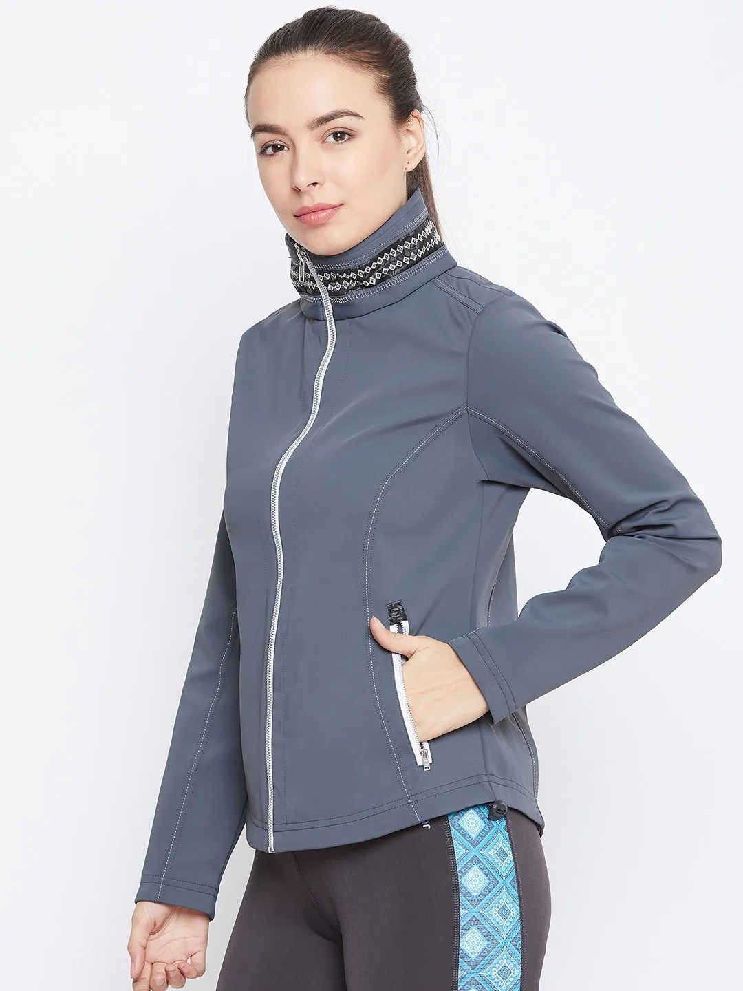 JUMP USA Women Grey Solid Sporty Jacket