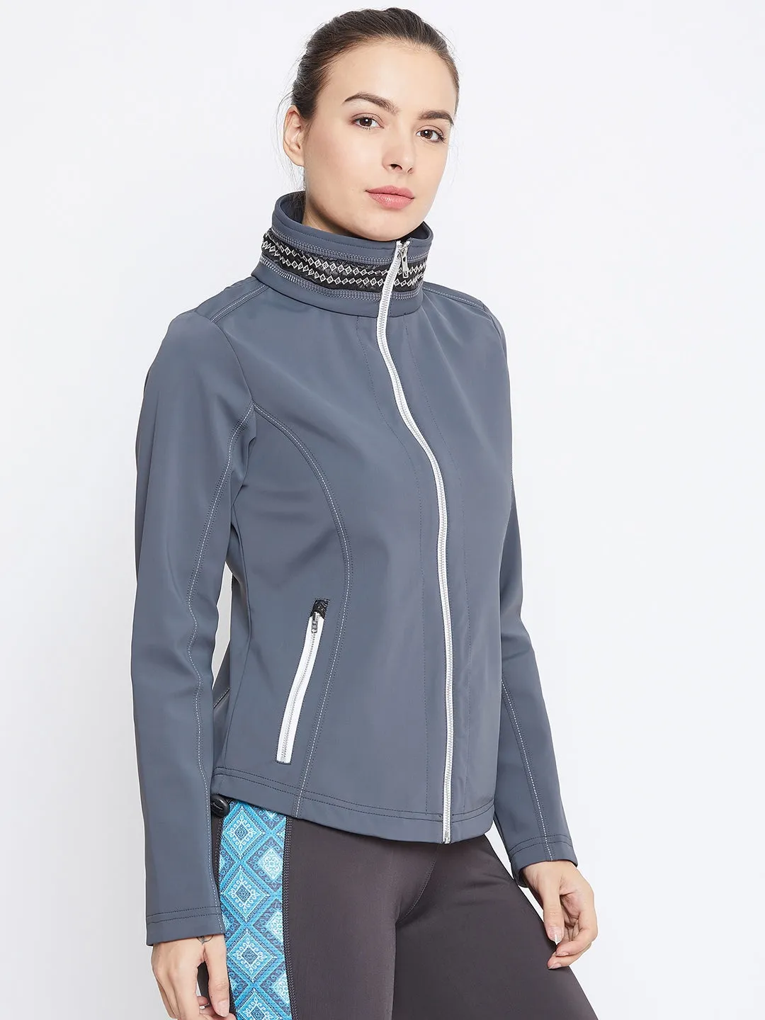 JUMP USA Women Grey Solid Sporty Jacket