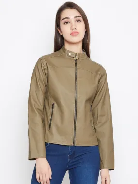 JUMP USA Women Khaki Solid Biker Jacket