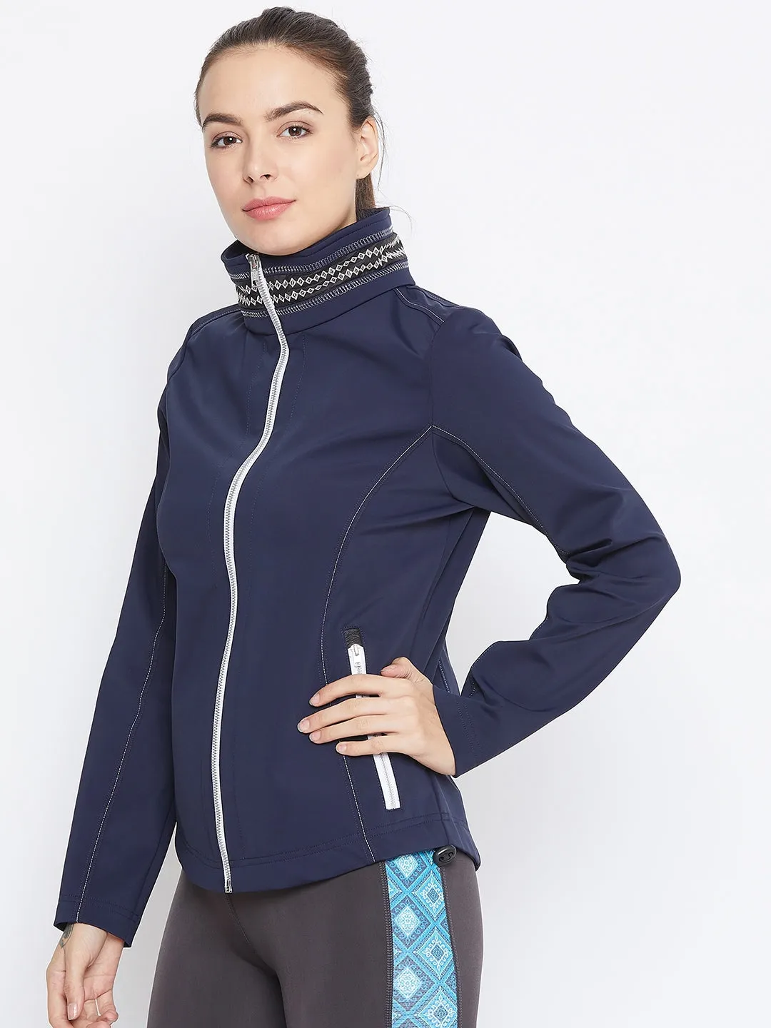 JUMP USA Women Navy Blue Solid Sporty Jacket