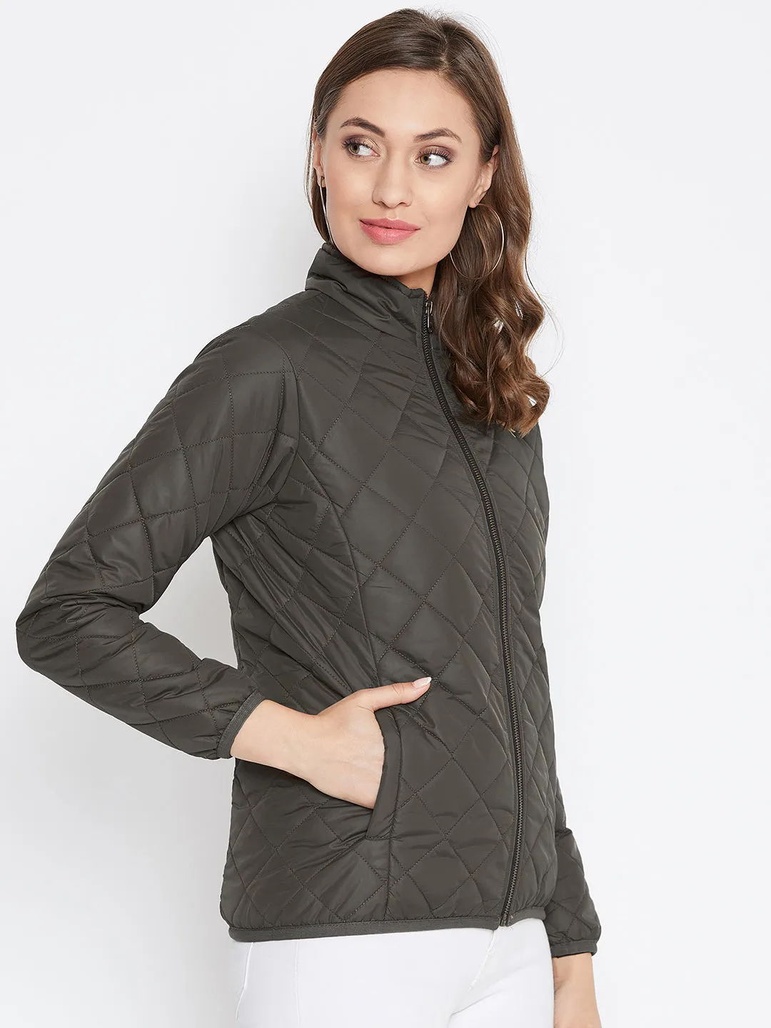 JUMP USA Women Olive Casual Quilted Jacket