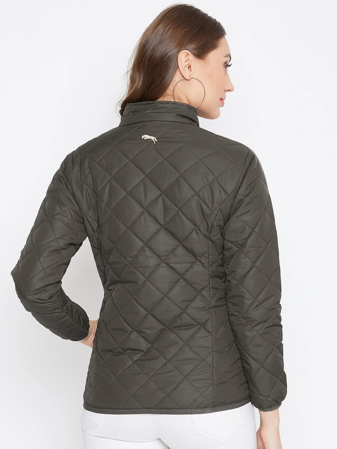 JUMP USA Women Olive Casual Quilted Jacket