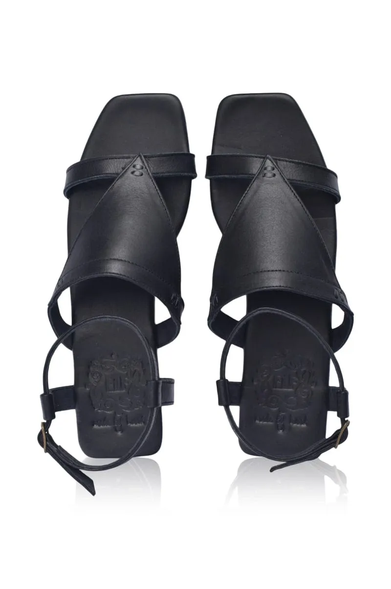 Kanvaz Ankle Strap Sandals in Black