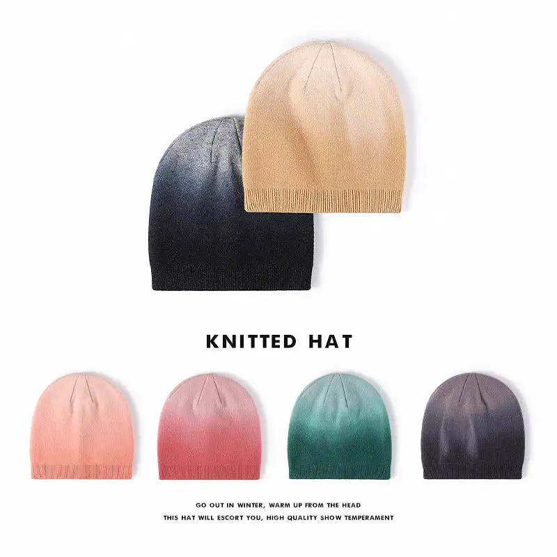 Knitted Gradient Print Skull Cap (6 colors)