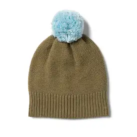 Knitted Hat With Pom Pom, Olive