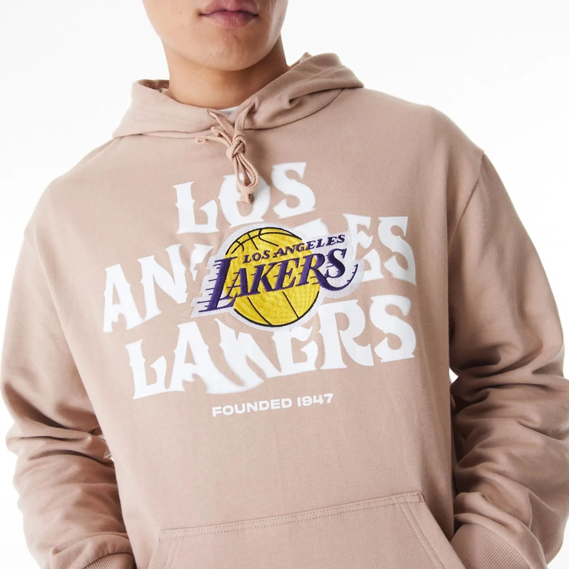 LA Lakers NBA Graphic Beige Oversized Pullover Hoodie