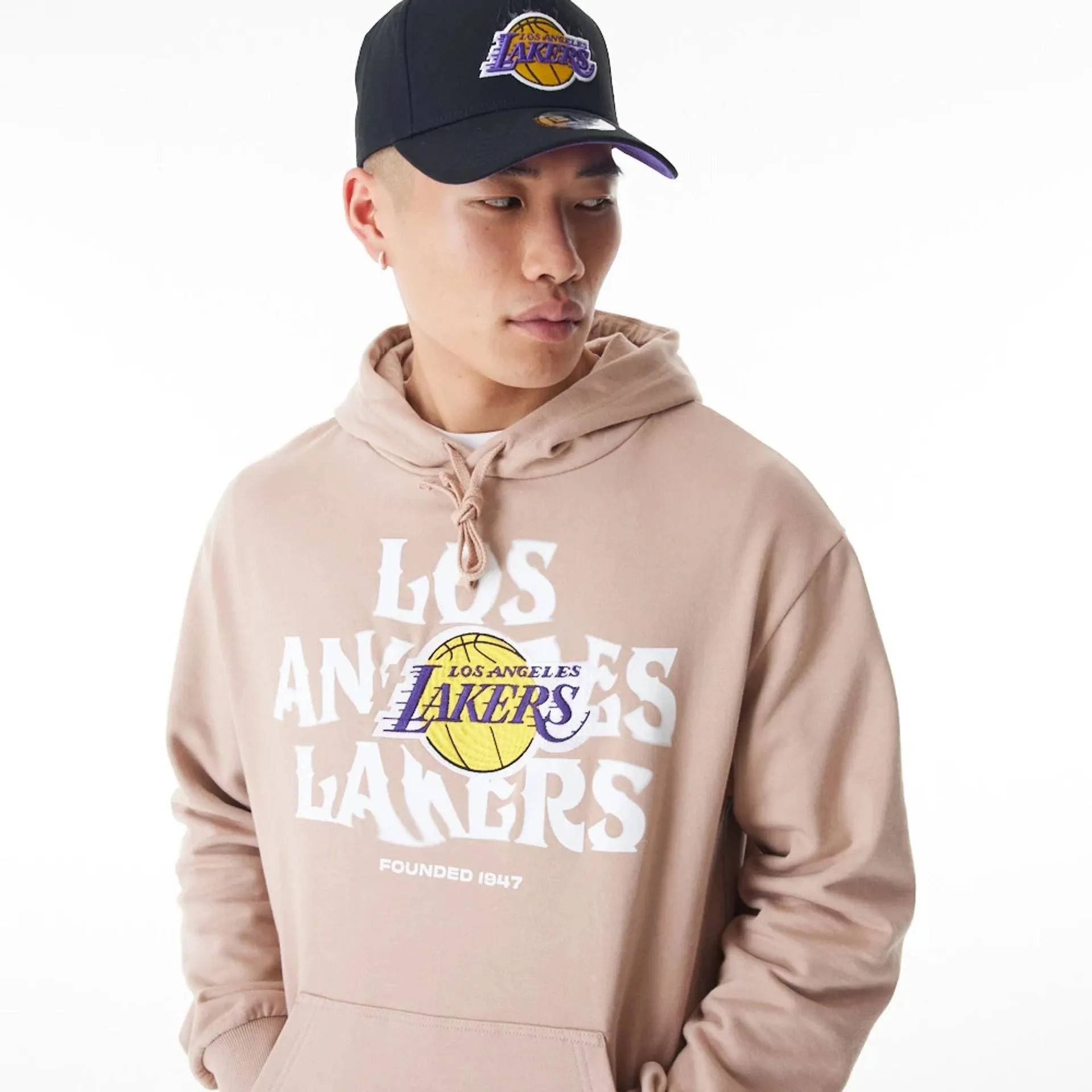 LA Lakers NBA Graphic Beige Oversized Pullover Hoodie