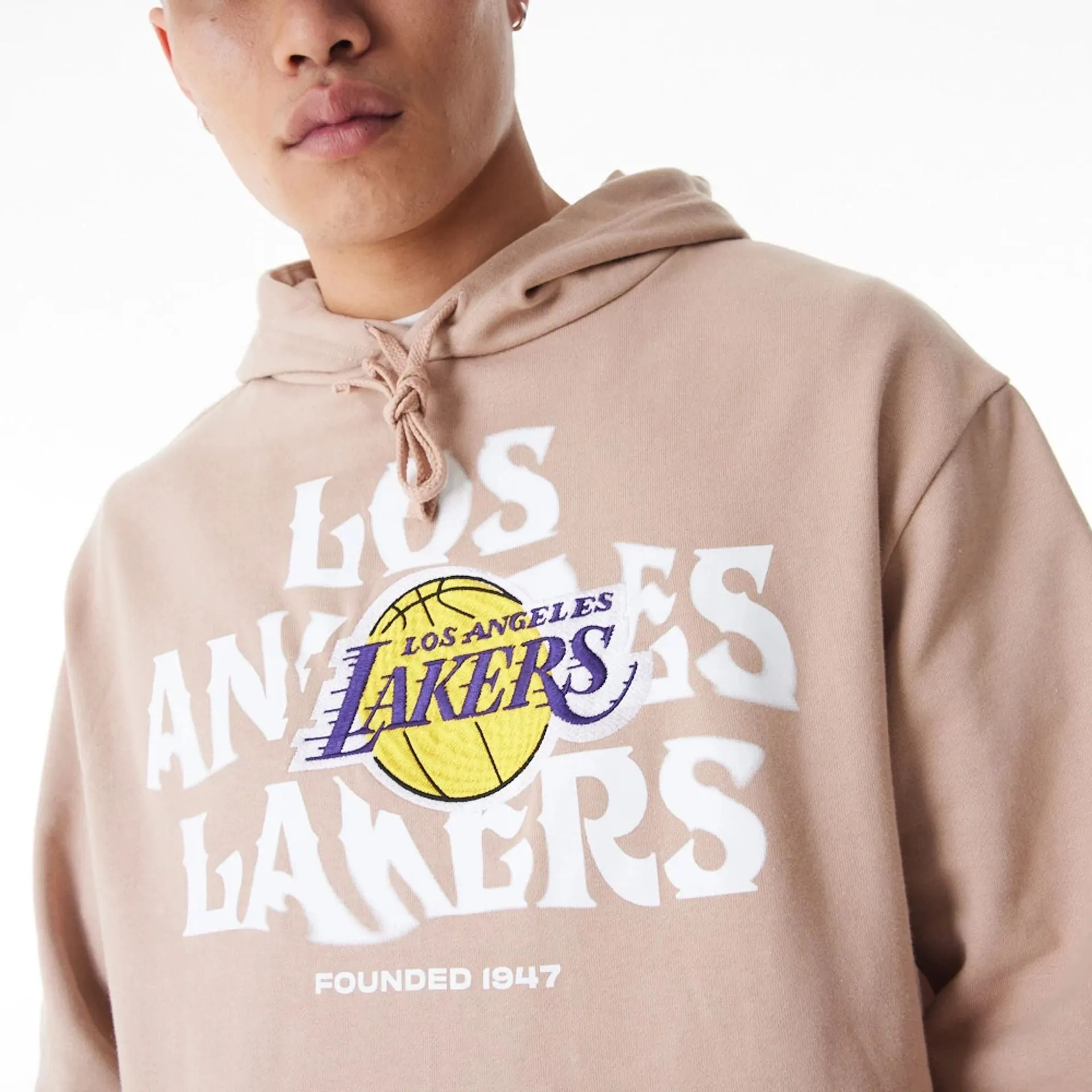 LA Lakers NBA Graphic Beige Oversized Pullover Hoodie