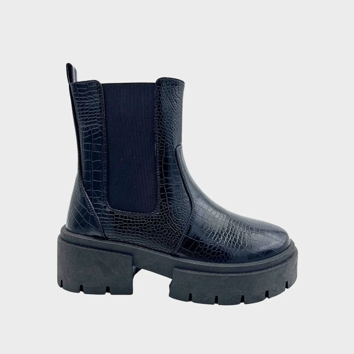 Ladies Wide Fit Chunky Croc Chelsea Boots