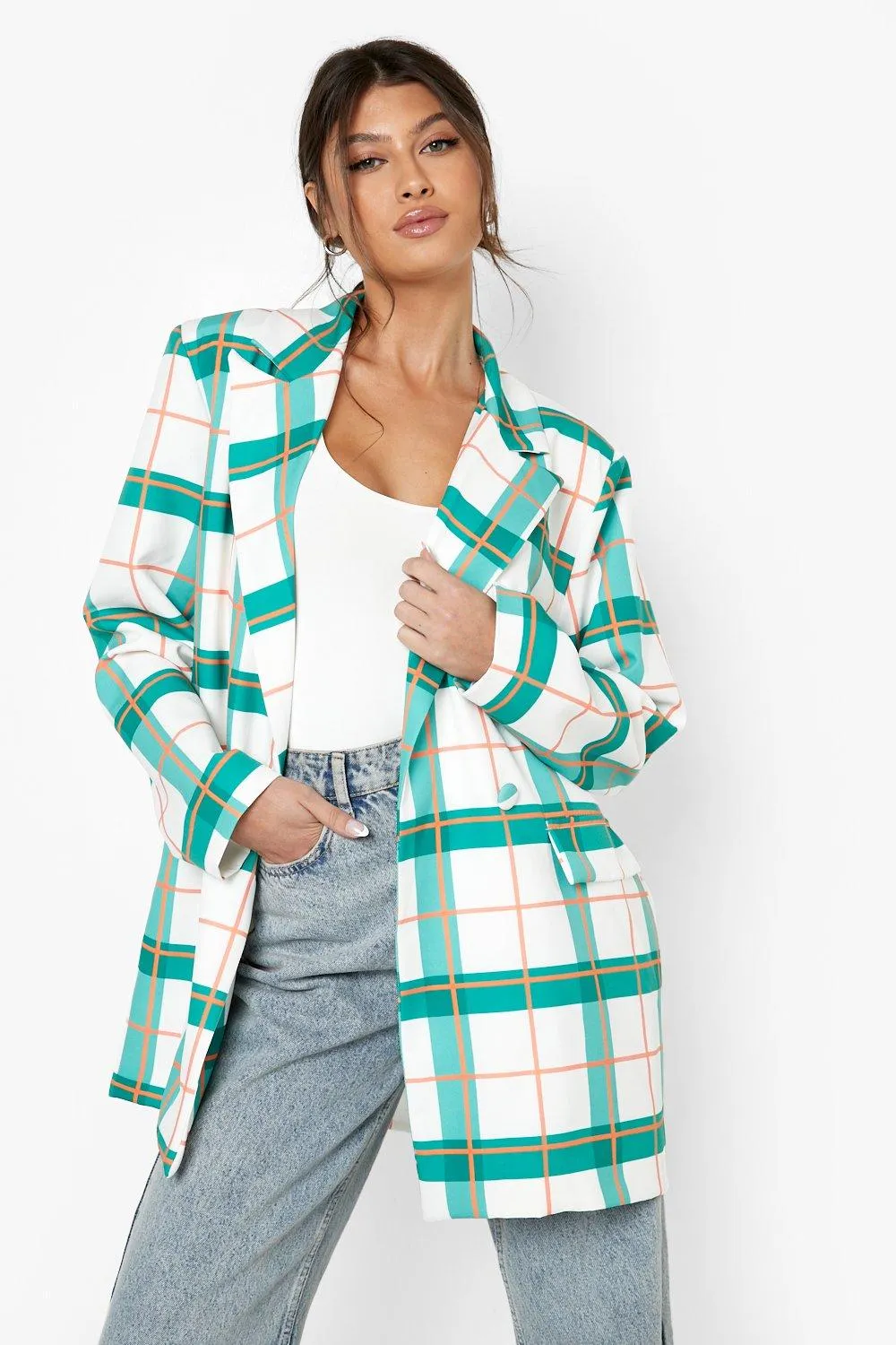 Large Scale Check Oversized Blazer