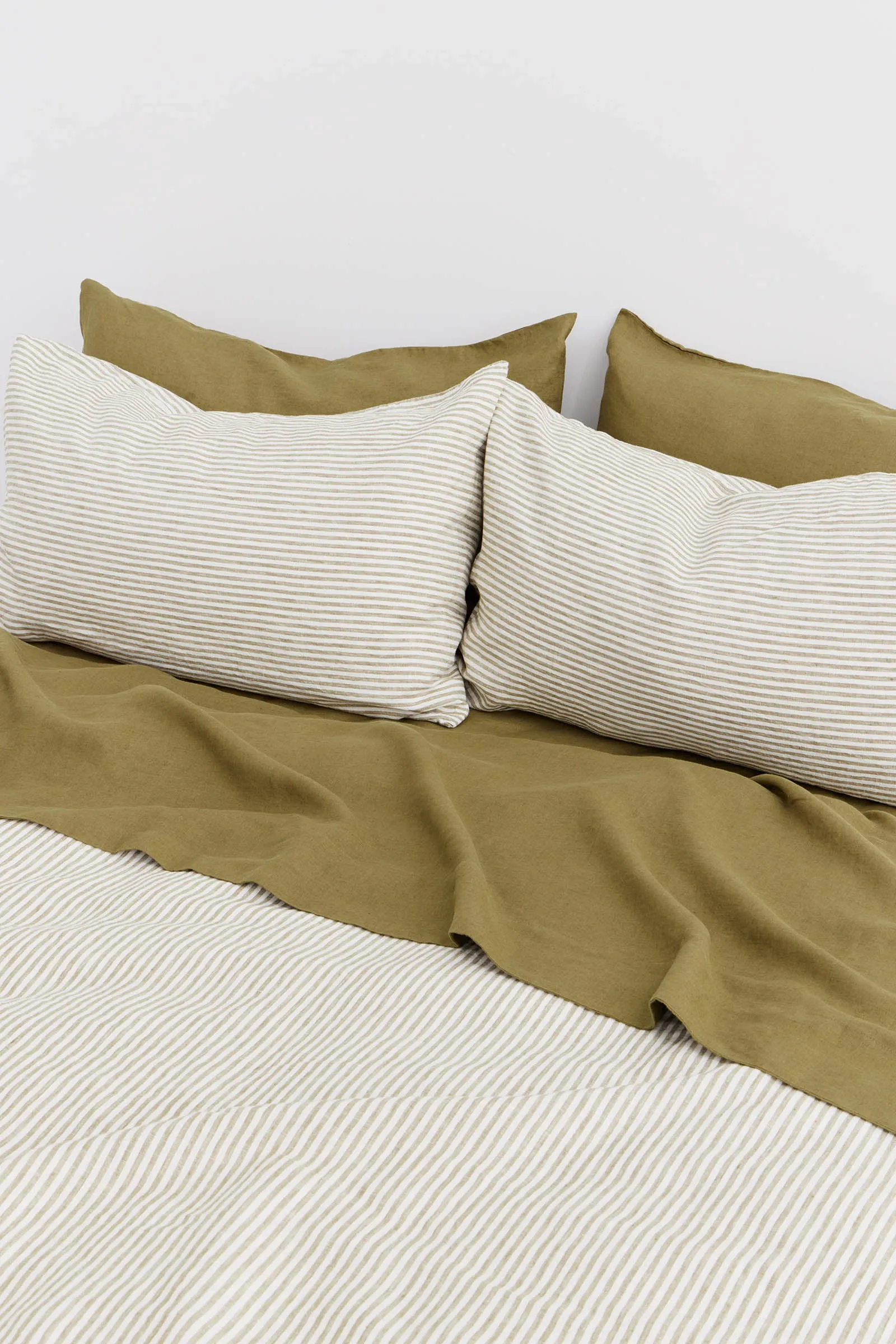 Linen Duvet Cover Olive Stripe