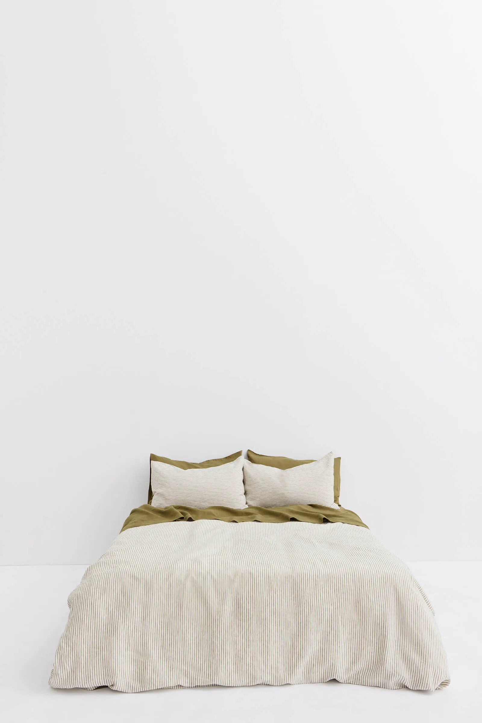 Linen Duvet Cover Olive Stripe