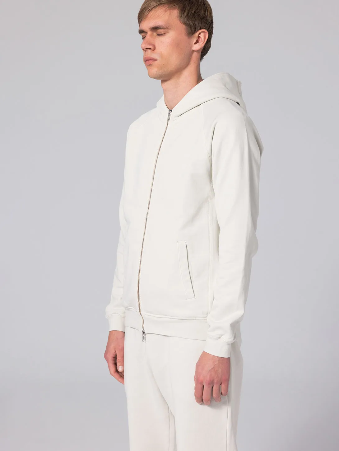 Long Sleeve Zip Hoodie - Bone White