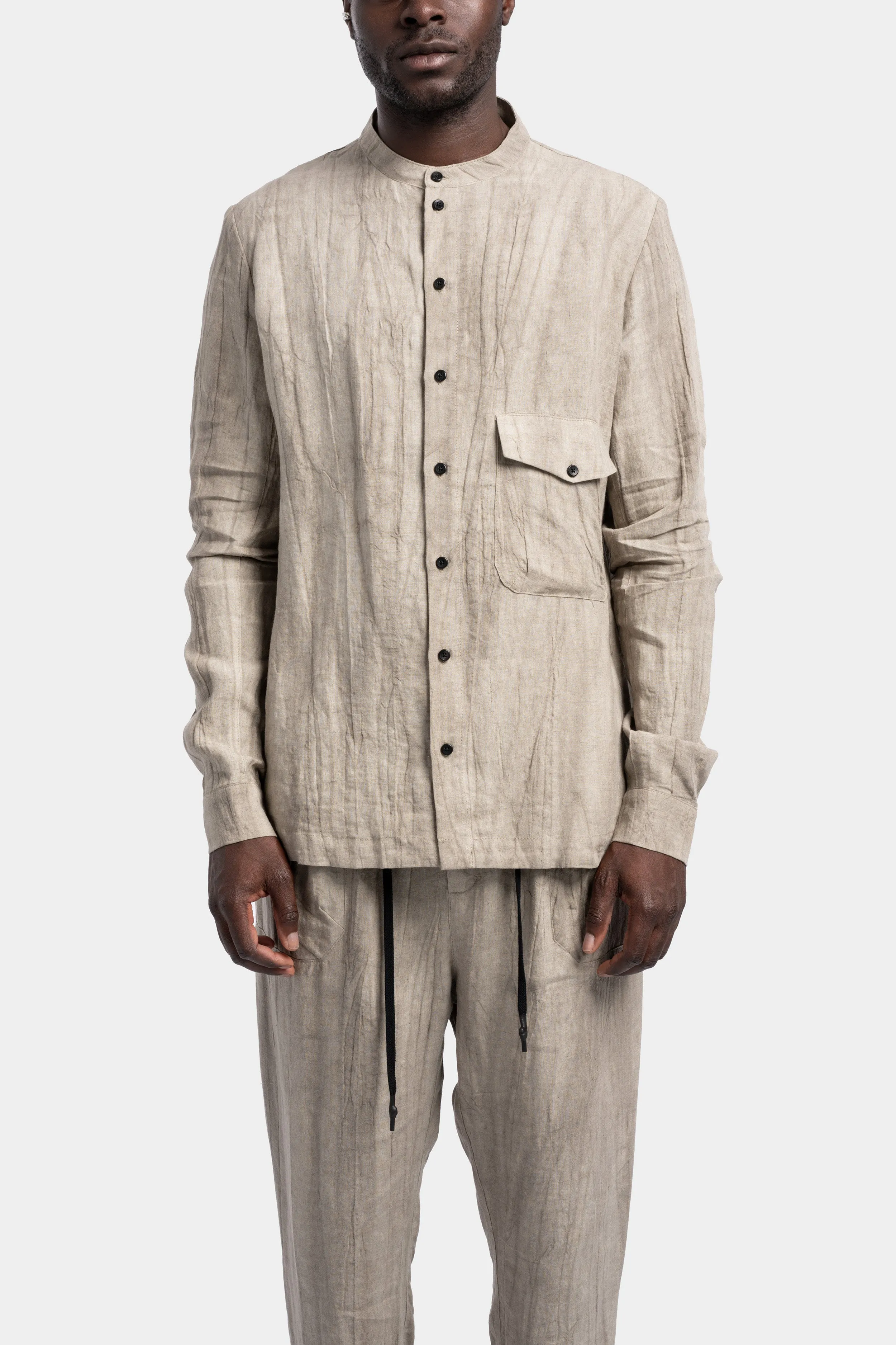 Mandarin collar linen shirt, Oatmeal