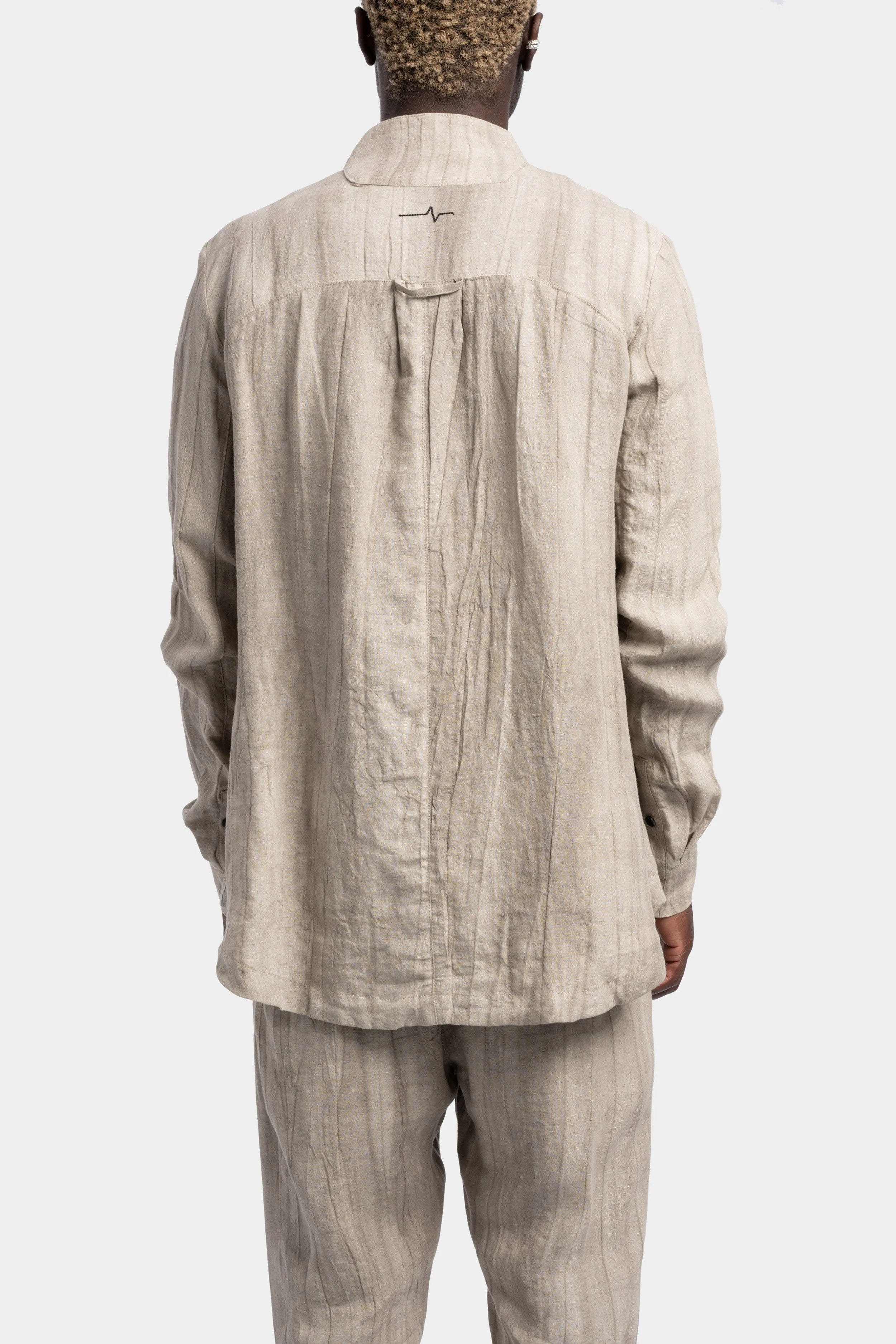 Mandarin collar linen shirt, Oatmeal