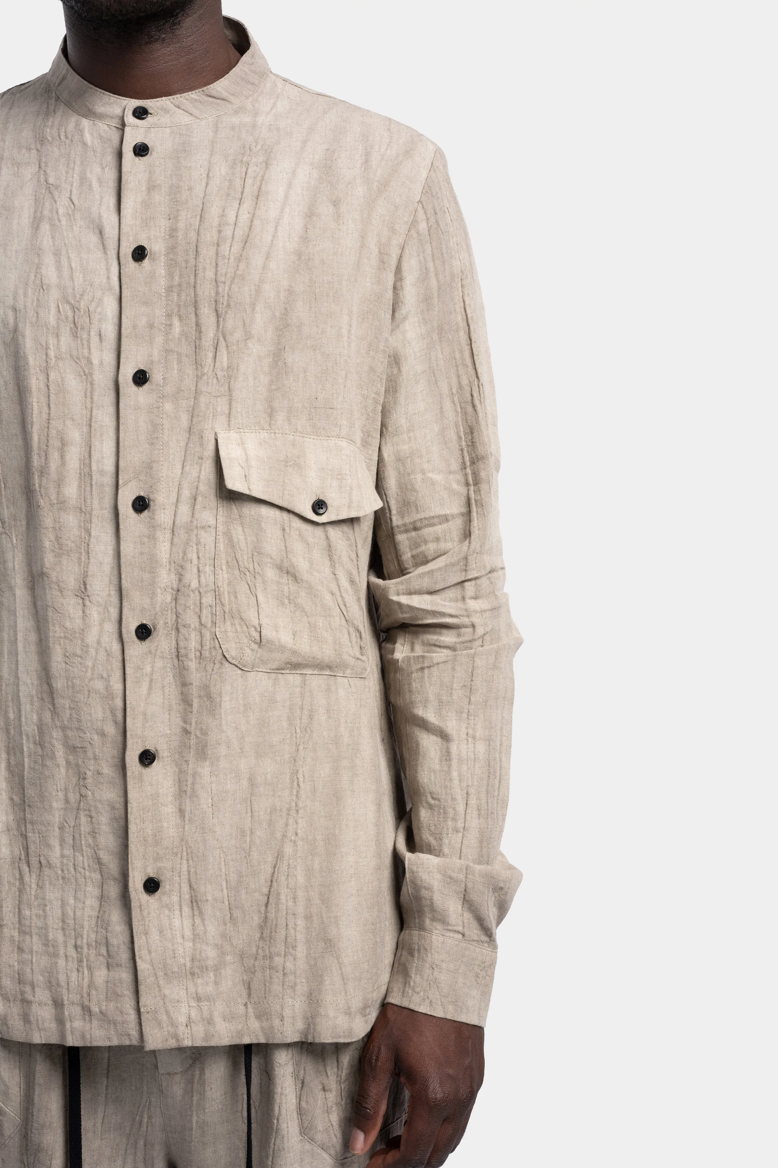 Mandarin collar linen shirt, Oatmeal