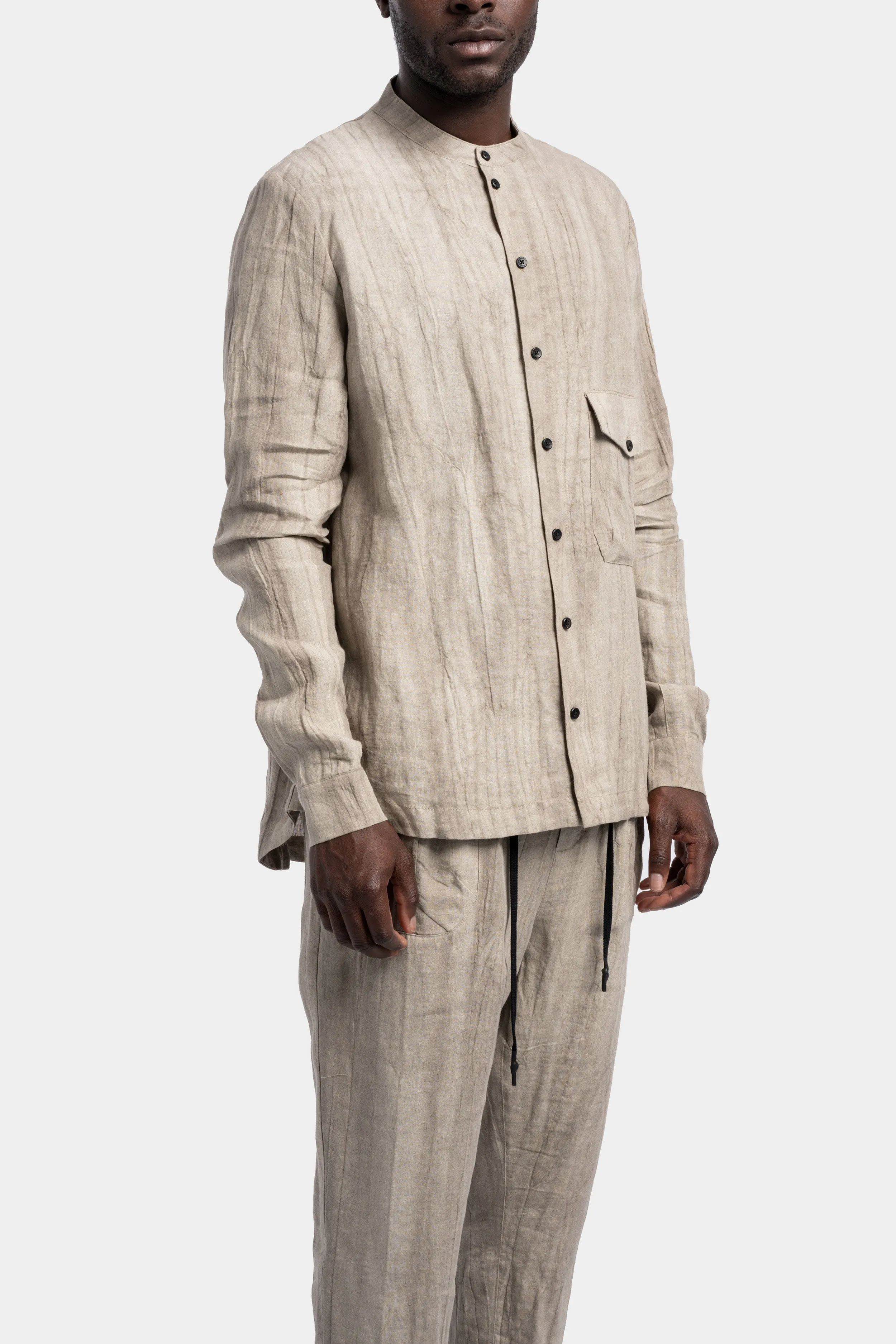 Mandarin collar linen shirt, Oatmeal