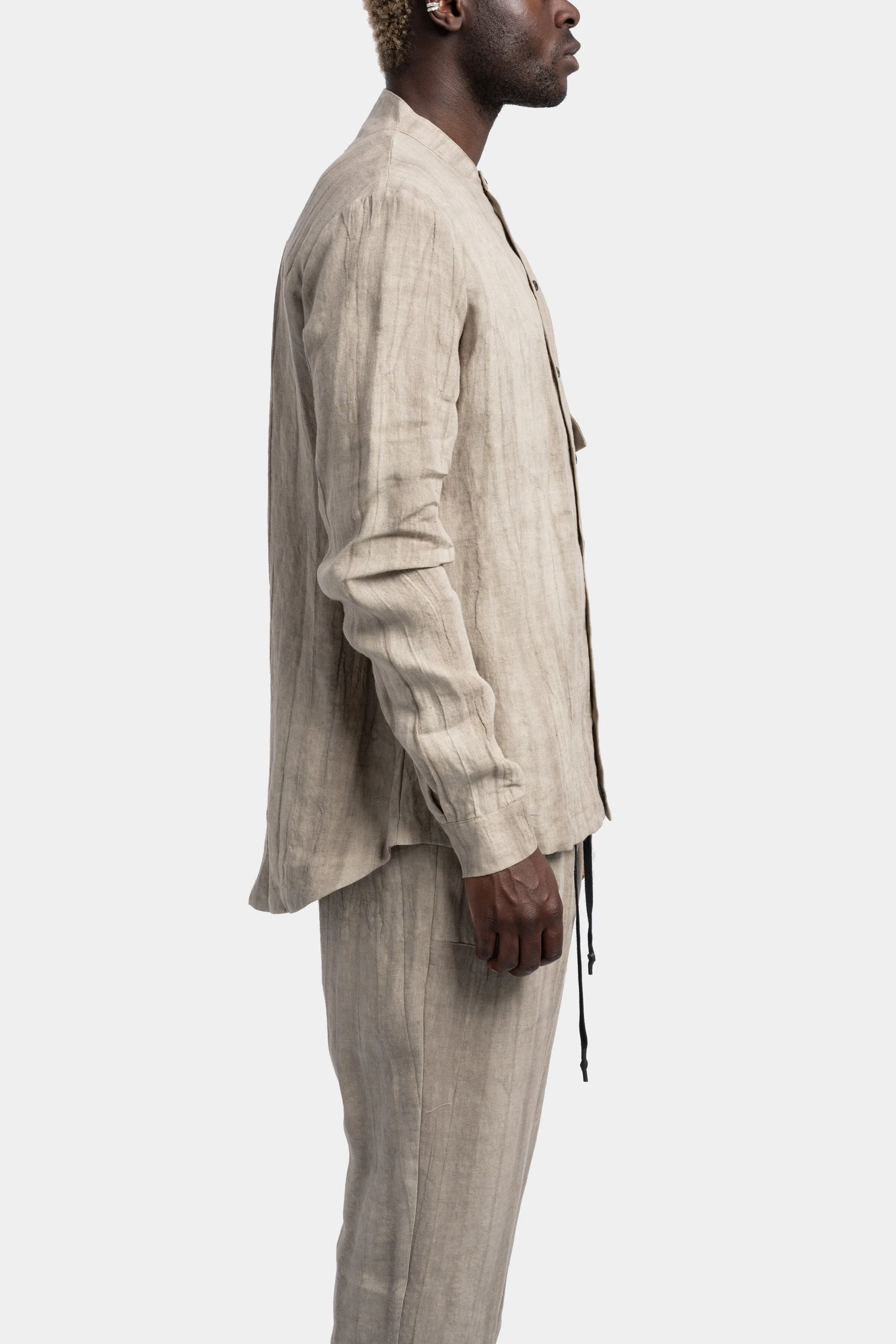 Mandarin collar linen shirt, Oatmeal