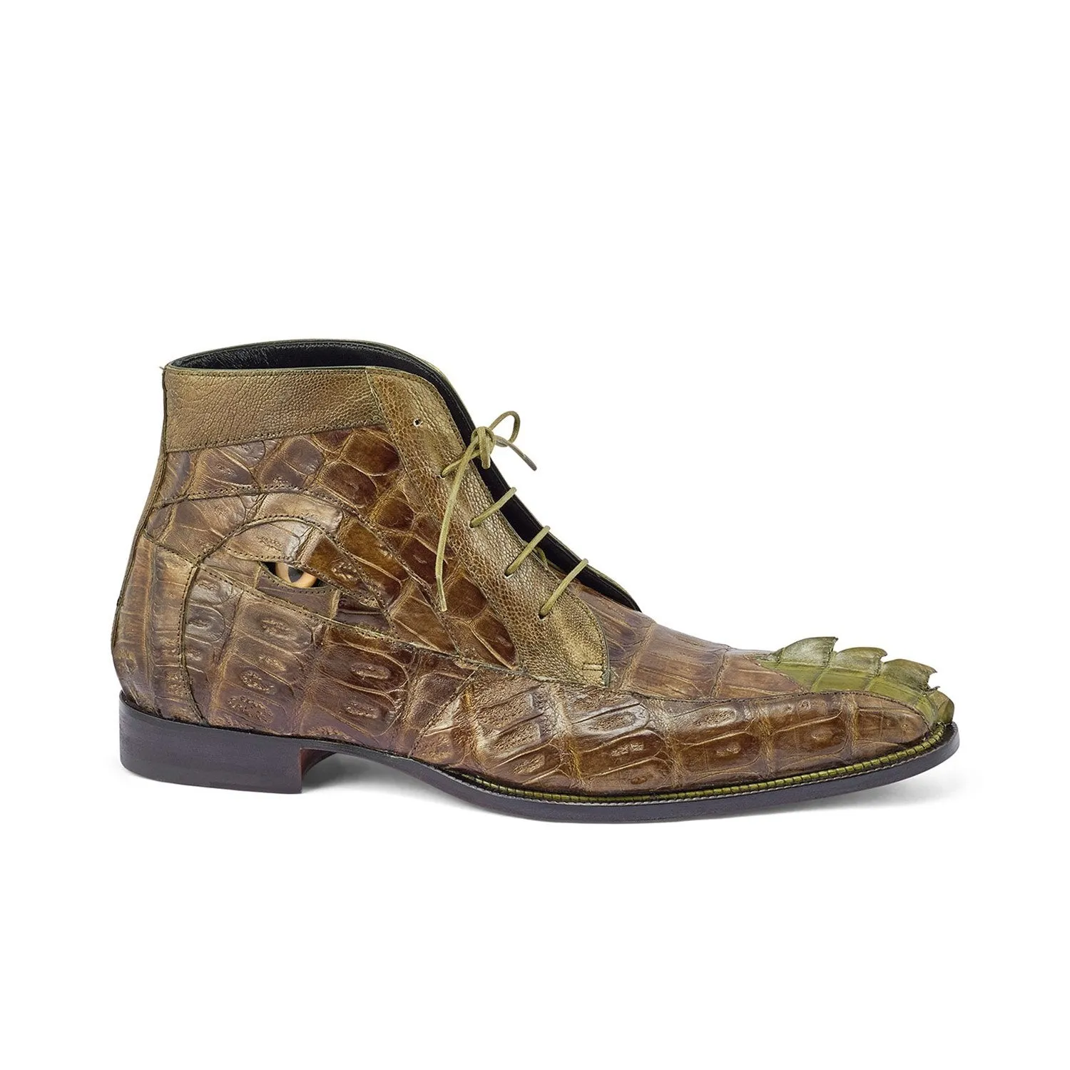 Mauri 3079 Charmer Men's Shoes Money Green Exotic Hornback Tail / Crocodile / Ostrich Leg Eyes Chukka Boots (MA5387)