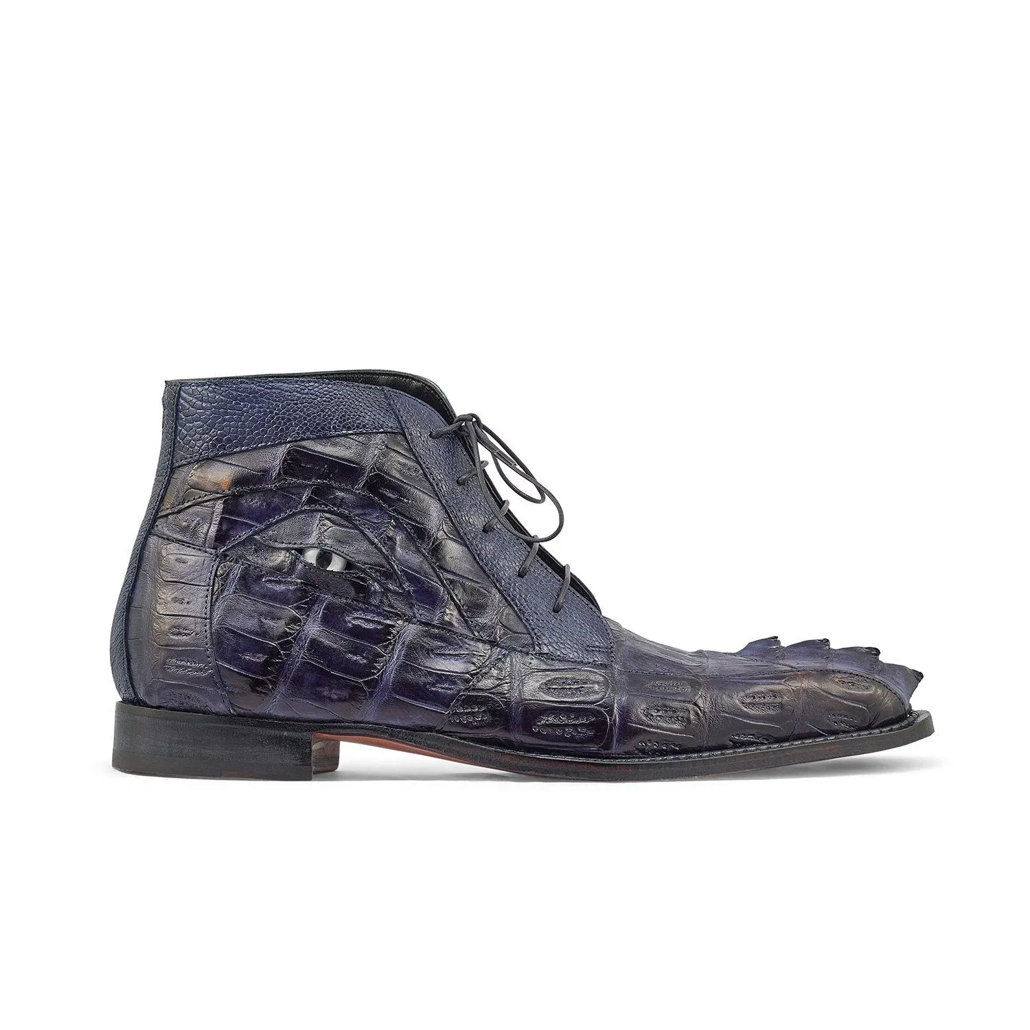 Mauri 3079 Charmer Men's Shoes Navy Exotic Hornback Tail / Crocodile / Ostrich Leg Eyes Chukka Boots (MA5386)