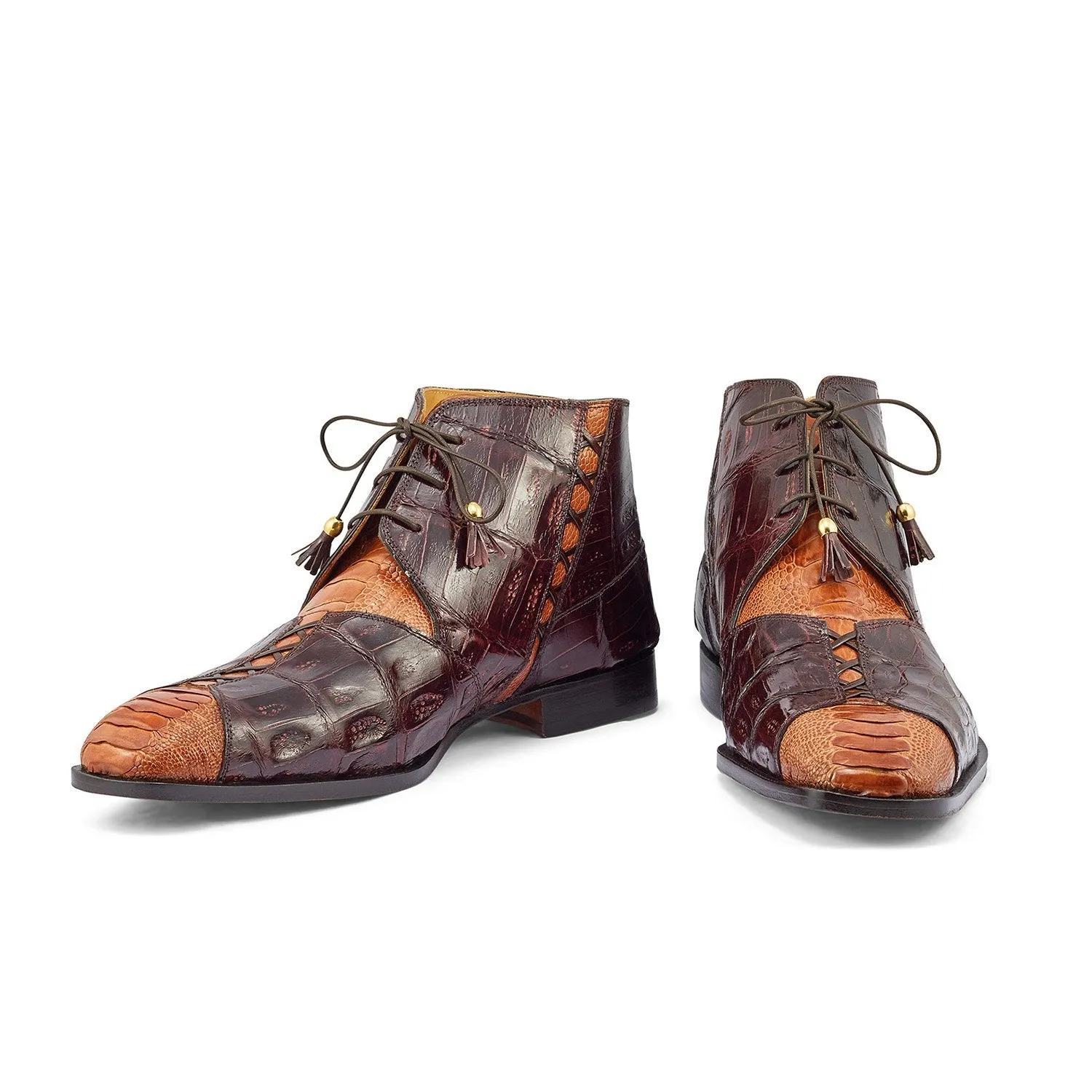 Mauri 4926 Harlem Men's Shoes Corn & Sport Rust Exotic Ostrich Leg / Crocodile Chukka Boots (MA5377)