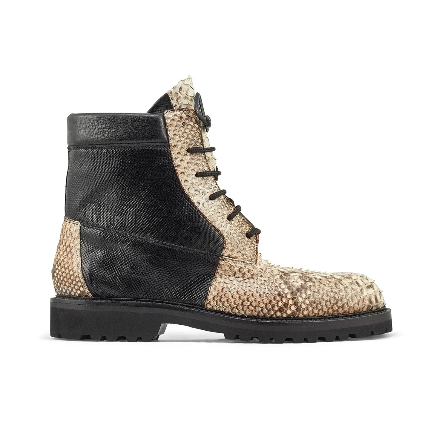 Mauri Hawk 4949/1 Men's Shoes Black & Natural Exotic Python / Karung Ankle Boots (MA5374)