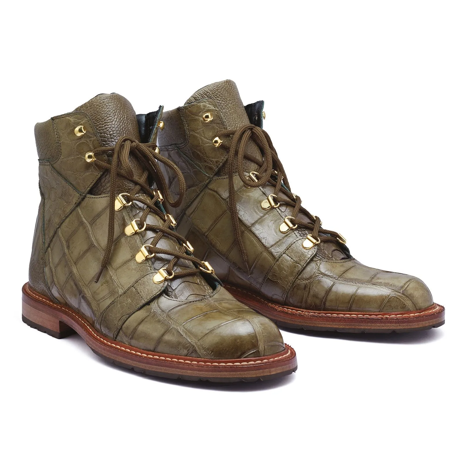 Mauri Pathfinder 4963 Men's Shoes Money Green Exotic Alligator / Ostrich Leg Dress Boots (MA5274)