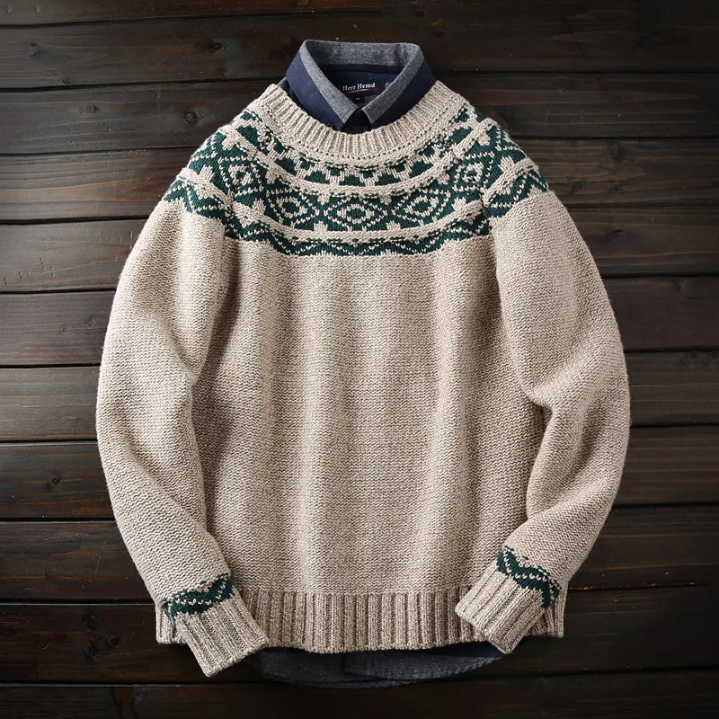 Mens Pattern Pull Over Heather Sweater