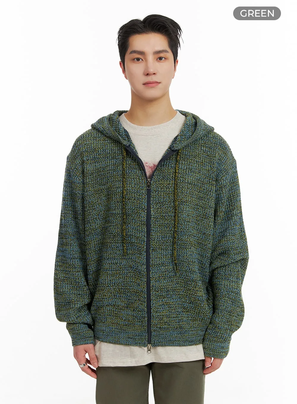 Men's Textured Knit Hoodie Jacket IA401