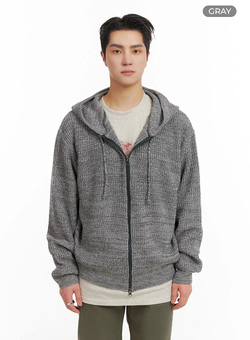 Men's Textured Knit Hoodie Jacket IA401