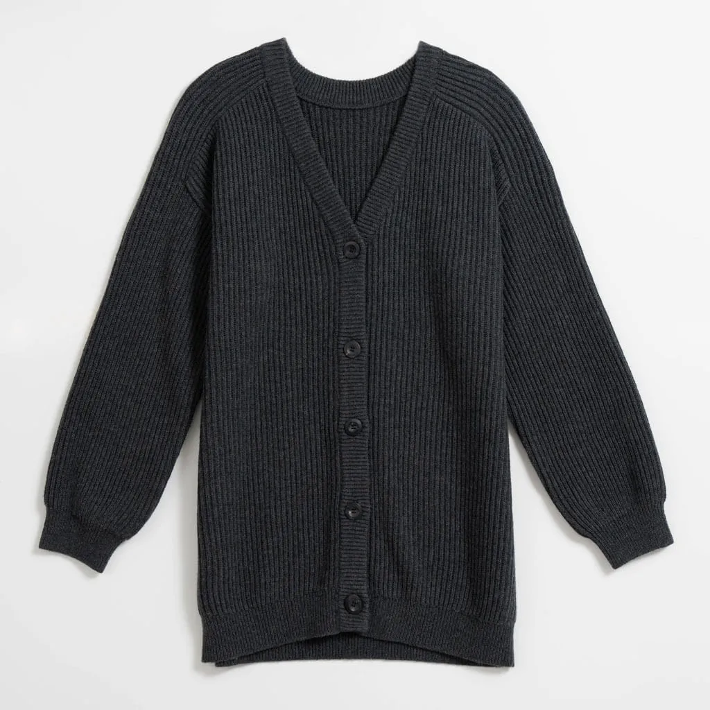 Merino Rib Cardigan - Charcoal Grey