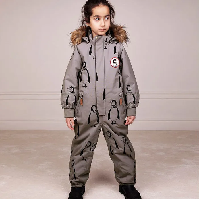 Mini Rodini Baby Kebnekaise Snowsuit With All Over Penguin Print Grey