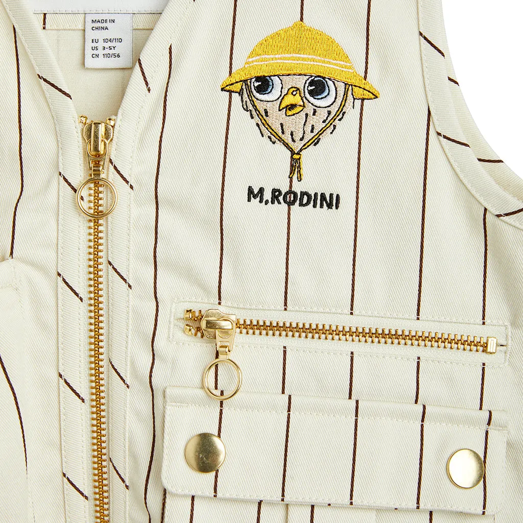 Mini Rodini Child Utility Vest With Owl Embroidery Cream Stripes