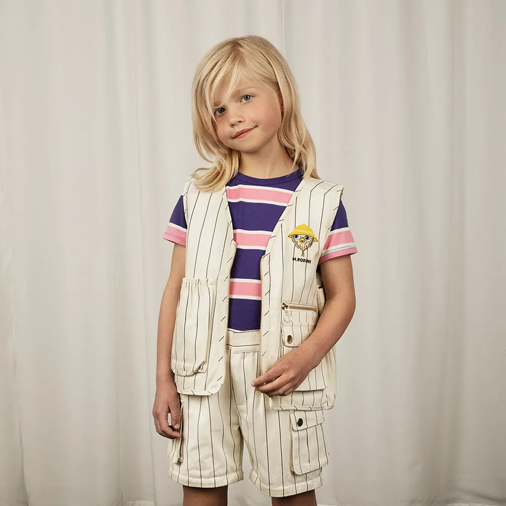 Mini Rodini Child Utility Vest With Owl Embroidery Cream Stripes