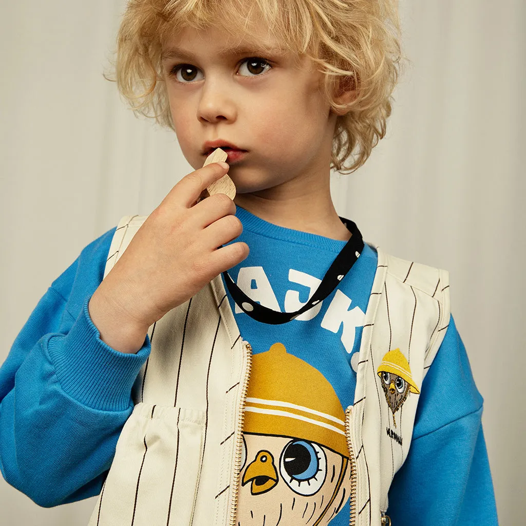 Mini Rodini Child Utility Vest With Owl Embroidery Cream Stripes