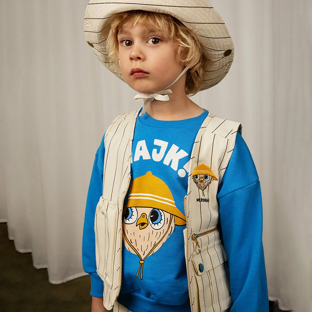 Mini Rodini Child Utility Vest With Owl Embroidery Cream Stripes